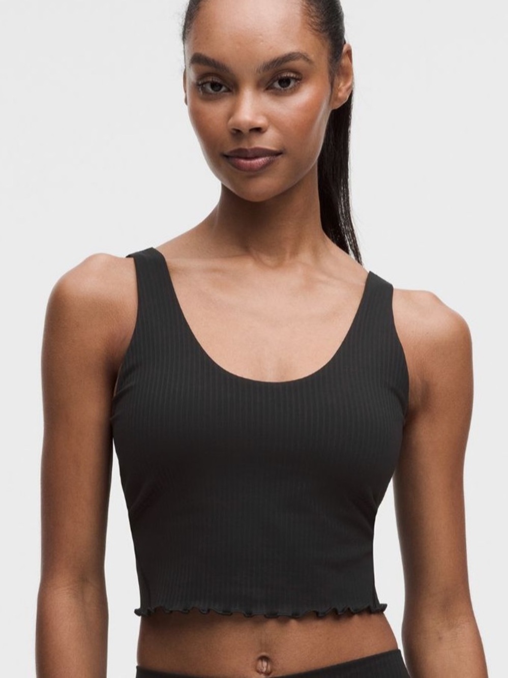 Align Lettuce-Hem Ribbed Scoop Crop Tank Top - Black B/C
